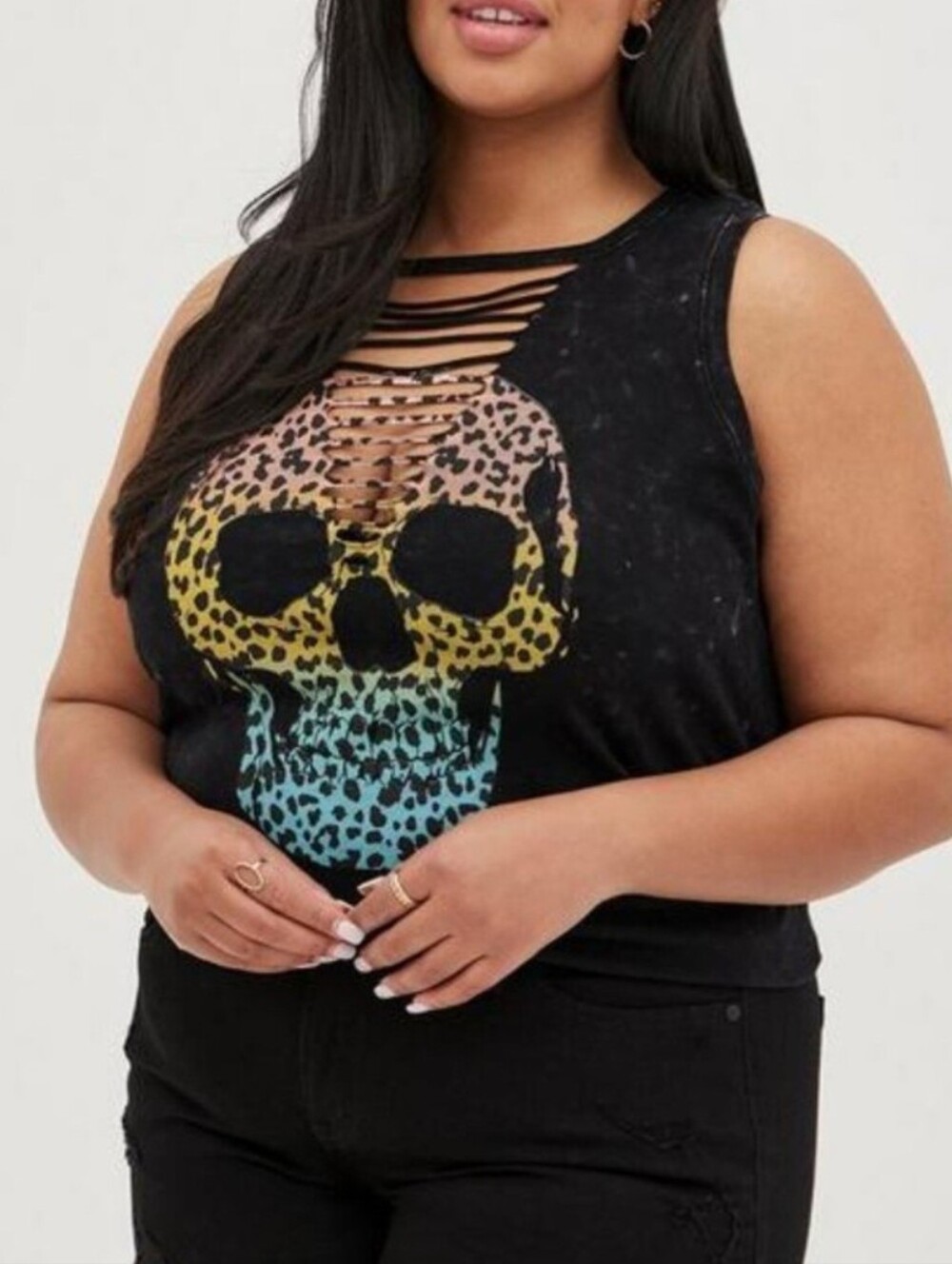 torrid Slasher Black Tank Rainbow Leopard Skull Size 3 Torrid Sizing 22- 24